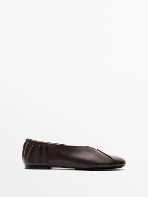 Balerinki Skóra Z Krzyżującym Się Paskiem - Brązowy - Massimo Dutti - Female