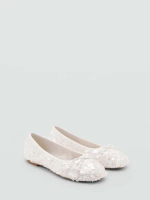 Balerinki z cekinami i kokardą biały - Dzieci - - MANGO KIDS