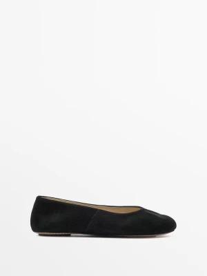 Balerinki Z Miękkiej Skóry Zamszowej - Czarny - Massimo Dutti - Female