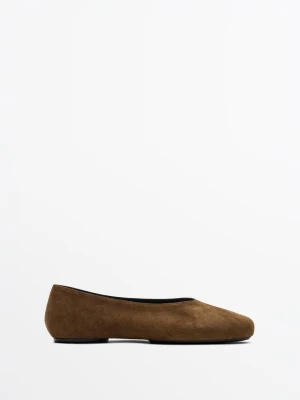 Balerinki Ze Skóry Zamszowej - Wielbłądzi - Massimo Dutti - Female