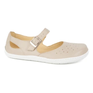 Baleriny ażurowe barefoot damskie Olivier 1284 – skórzane buty z klamerką do codziennych i eleganckich stylizacji beżowe beżowy