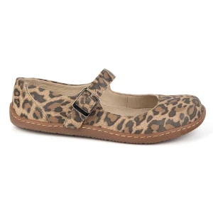 Baleriny barefoot damskie Olivier 1286 – skórzane buty z klamerką do codziennych i eleganckich stylizacji panterka brązowe