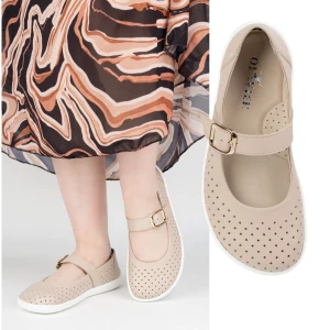 Baleriny barefoot damskie Olivier 1770POL skórzane buty z klamerką beżowe beżowy