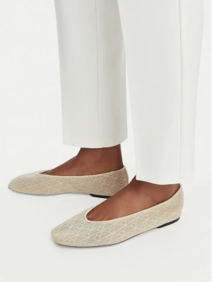 Baleriny Calvin Klein Square Ballerina Aop Mesh HW0HW02937 Écru Kremowy