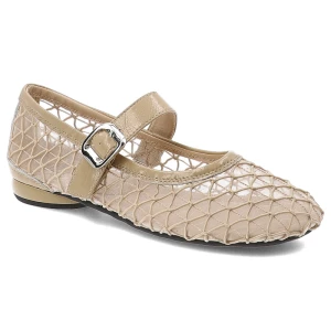 Baleriny damskie Filippo, cholewka z materiału tekstylnego siateczkowego z wykończeniem ze skóry naturalnej licowej na płaskiej podeszwie, beżowe, DP