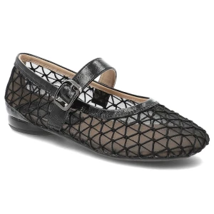 Baleriny damskie Filippo, cholewka z materiału tekstylnego siateczkowego z wykończeniem ze skóry naturalnej licowej na płaskiej podeszwie, czarne, DP