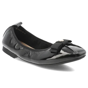 Baleriny damskie Filippo, cholewka ze skóry naturalnej lakierowanej wsuwany fason z ozdobną kokardą zabudowany przód na płaskiej podeszwie, czarne, D