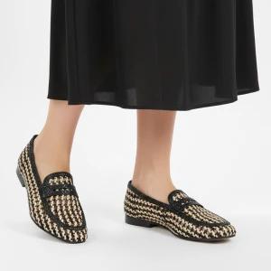 Baleriny damskie Gioseppo, niski obcas wsuwany fason klasyczny mokasyn zamknięty nosek pleciona cholewka kontrastowe detale, czarne, 79108 Hot Potatoes by Gioseppo