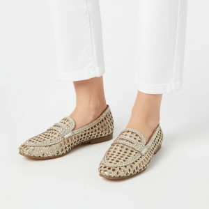 Baleriny damskie Gioseppo, płaski obcas wsuwany fason klasyczny mokasyn zamknięty nosek pleciona cholewka ażurowa struktura lekka konstrukcja, srebrn Alexio Giorgio
