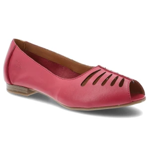 Baleriny damskie Maciejka, cholewka skóra naturalna ażurowe wycięcia odkryty nosek wsuwany fason niski obcas lekka konstrukcja, różowe, P7541-15/00-1