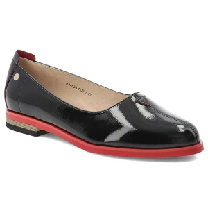 Baleriny damskie Maciejka, cholewka skóra naturalna lakierowana kontrastowa podeszwa wsuwany fason zaokrąglony nosek niski obcas, czarne, K7463-01/00