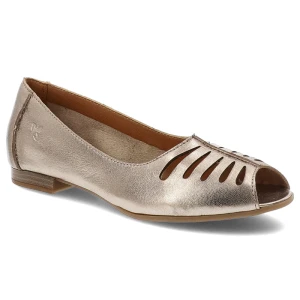 Baleriny damskie Maciejka, cholewka skóra naturalna metaliczny połysk ażurowe wycięcia odkryty nosek wsuwany fason, miedziane, P7541-32/00-1