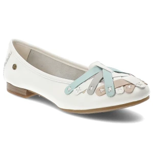 Baleriny damskie Maciejka, cholewka skóra naturalna ozdobne aplikacje wsuwany fason zaokrąglony nosek, białe, P7542-11/00-0