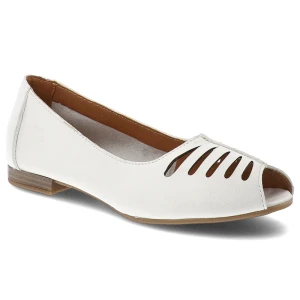 Baleriny damskie Maciejka, cholewka ze skóry naturalnej z ażurowymi wycięciami odkryty przód typu peep toe niski stabilny obcas, białe, P7541-11/00-1