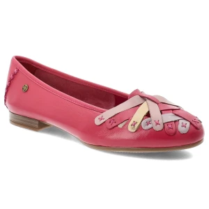 Baleriny damskie Maciejka, cholewka ze skóry naturalnej z dekoracyjnymi plecionymi paskami wsuwany fason zaokrąglony nosek, różowe, P7542-15/00-0