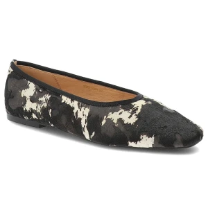 Baleriny damskie S.Barski, cholewka ze skóry naturalnej typu hair-on z efektownym wzorem zwierzęcym wsuwany fason bez zapięcia, czarne, CR61-3093