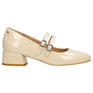 Beżowe buty mary jane z lakierowanej skóry 44054-34 Wojas