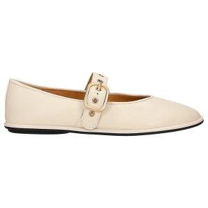 Beżowe skórzane baleriny damskie na płaskiej podeszwie 44072-54 Wojas