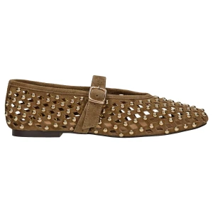 Brązowe ażurowe baleriny ze złotymi nitami 44074-62 Wojas