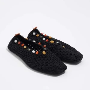 Baleriny dzianina szydełkowa z kamykami czarne BIMBA Y LOLA
