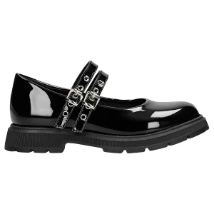 Czarne lakierowane baleriny dziewczęce z paskami na podbiciu Bartek 83013-11