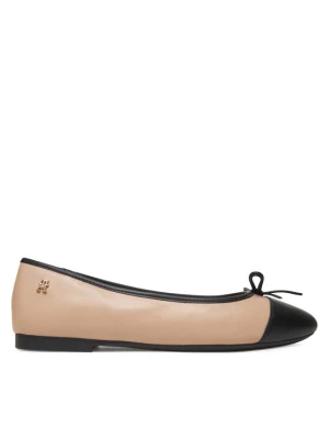 Baleriny Tommy Hilfiger Toe Cap Leather Ballerina FW0FW08759 Écru Kremowy