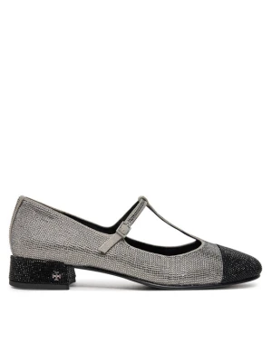 Baleriny Tory Burch Cap-Toe T-Strap Pave Heeled 159830 Srebrny
