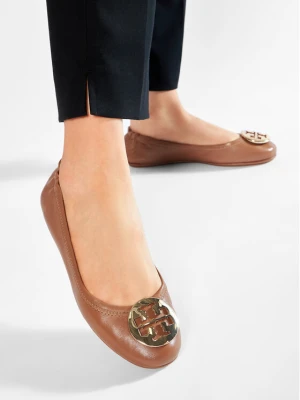 Baleriny Tory Burch Minnie Travel Ballet With Metal Logo 50393 Brązowy