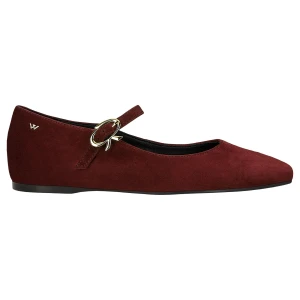 Bordowe baleriny damskie z paskiem i ozdobna klamra 44068-66 Wojas