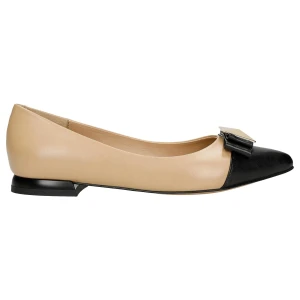 Beżowe baleriny z kontrastowymi czarnymi wstawkami 46299-54 Wojas