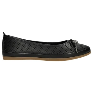Czarne ażurowe baleriny ze skóry licowej 44027-51 Wojas