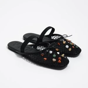 Baleriny z odkrytą siateczka czarna z kamyczkami BIMBA Y LOLA