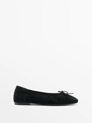 Baleriny Zamszowe Z Kokardą - Czarny - Massimo Dutti - Female