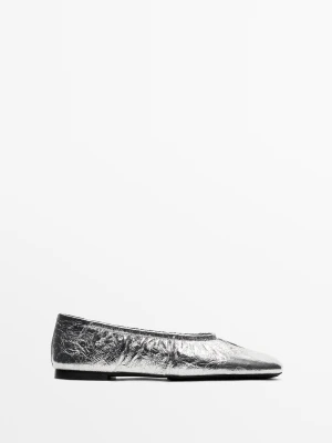 Baleriny Ze Skóry Metalicznej - Srebrny - Massimo Dutti - Female