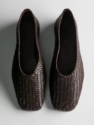 Baleriny Ze Skóry Plecionej - Brązowy - Massimo Dutti - Female