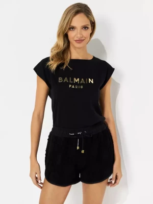 Balmain Bawełniana koszulka ze złotym logo