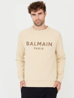 BALMAIN Beżowa bluza Printed Sweatshirt