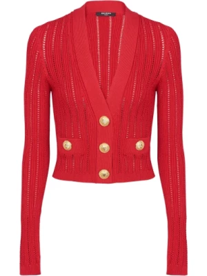 Balmain, Cropped knit Kardigan Red, female,