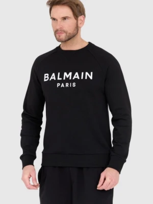 BALMAIN Czarna bluza męska z dużym białym logo, Rozmiar XL
