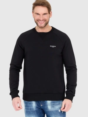 BALMAIN Czarna bluza męska z małym aksamitnym logo, Rozmiar L