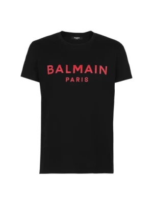 Balmain, Czarna Koszulka z Logo z Bawełny Black, male,