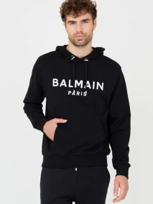 BALMAIN Czarna męska bluza Printed Hoodie, Rozmiar S