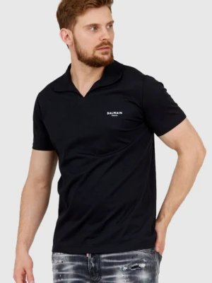 BALMAIN Czarna męska koszulka polo z aksamitnym logo, Rozmiar S