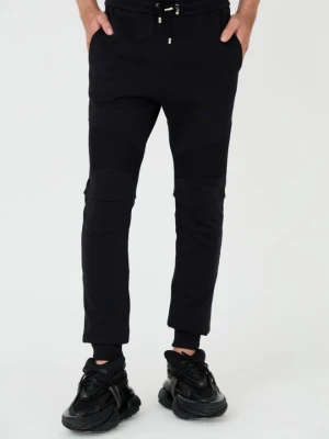 BALMAIN Czarne męskie spodnie dresowe Ribbed Flock Sweatpants, Rozmiar L