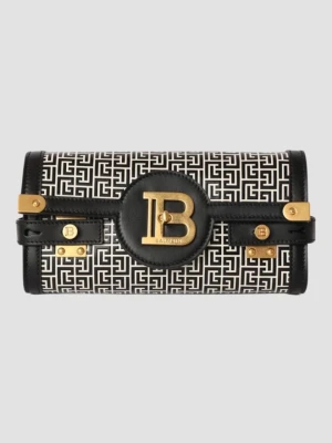 BALMAIN Czarno-biała torebka B-buzz Pouch 23-cuir Emb Pb