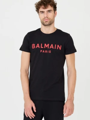BALMAIN Czarny męski T-shirt z czerwonym logo, Rozmiar XL