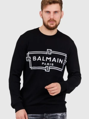 BALMAIN Czarny sweter męski z wełny merino, Rozmiar M