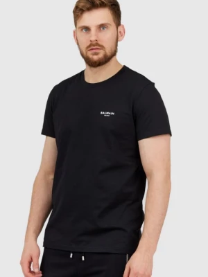 BALMAIN Czarny t-shirt męski z małym aksamitnym logo