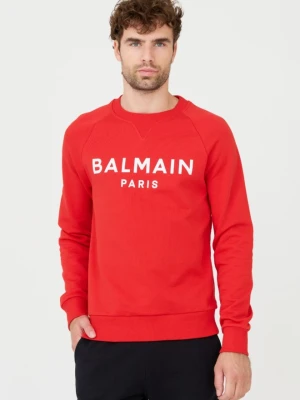 BALMAIN Czerwona męska bluza Printed Sweatshirt, Rozmiar XXL