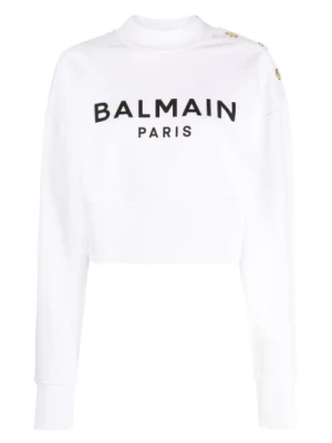 Balmain, Logo-Print Crop Sweatshirt White, female,